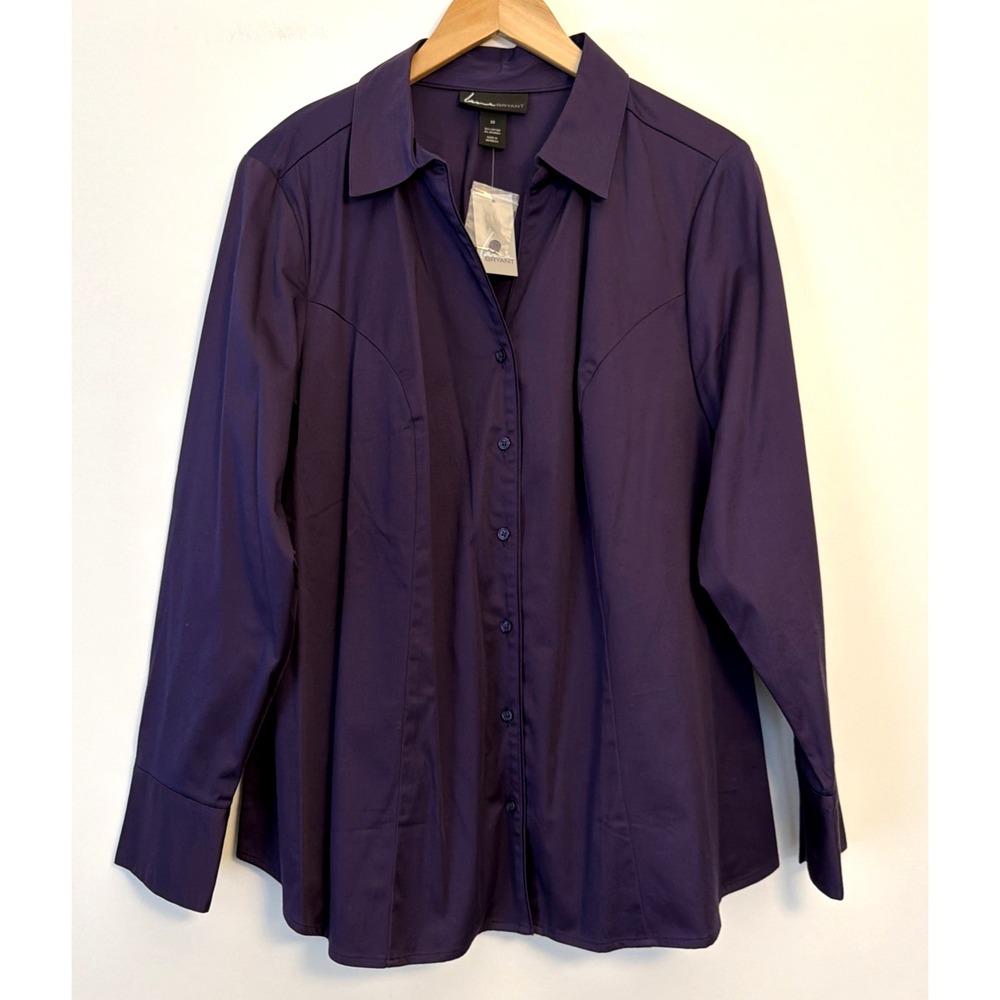 Lane Bryant Button Up Collared Shirt Blouse Size 20 Purple NWT Office Career New - Picture 3 of 15